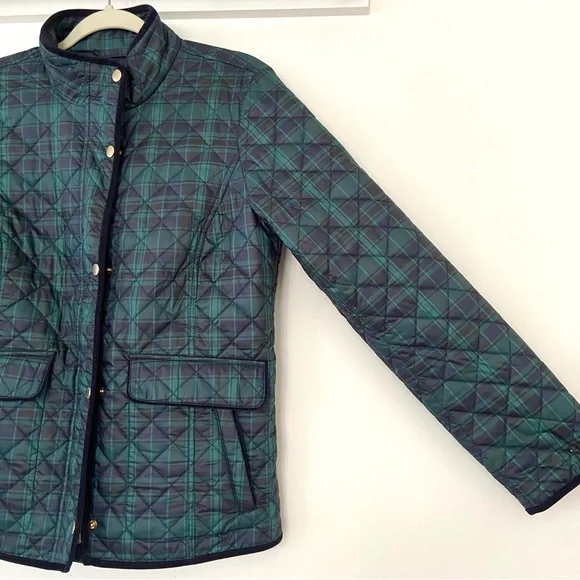 Talbots Quilted Puffer Jacket Women's S Green Tartan Plaid Barn Old Money Preppy - Picture 5 of 15